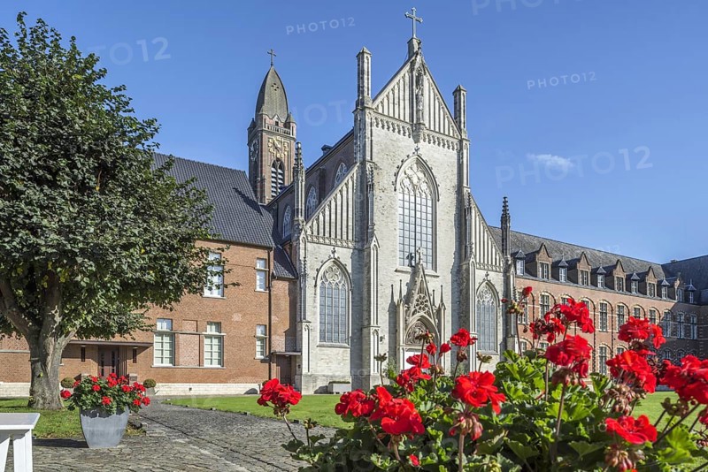 Tongerlo Abbey with neo-Gothic church, Premonstratensian monastery at Tongerlo near Westerlo, province of Antwerp, Flanders, Belgium, Europe
