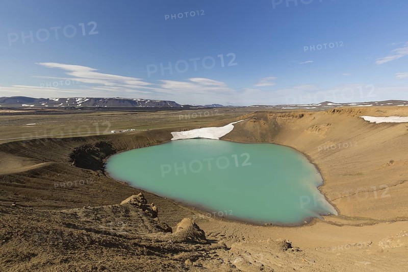 Lake Myvatn inside crater Víti, part of Krafla, volcanic caldera in the Myvatn Geothermal Area in summer, North Iceland