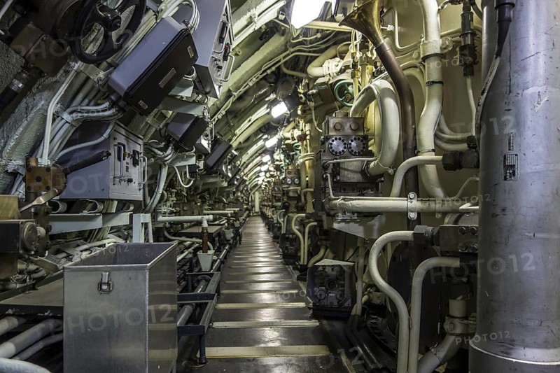 Interior of the Redoutable, first SSBN ballistic missile submarine of the French Navy at the Cité de la Mer, maritime museum in Cherbourg, Normandy, France, Europe
