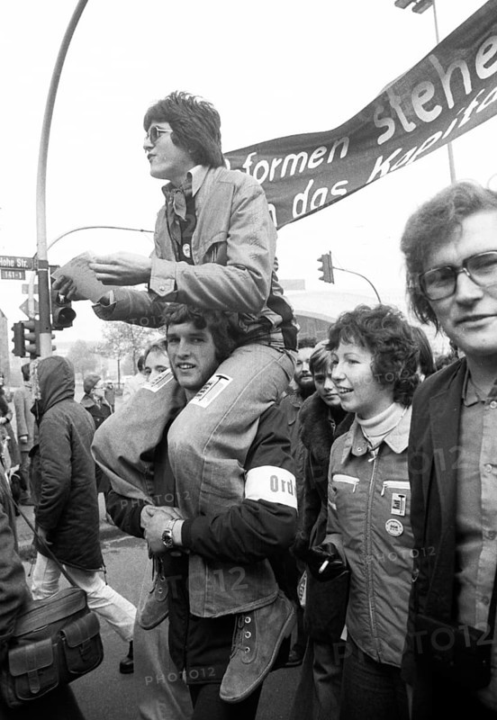 Called for by the German Trade Union Confederation (DGB), many thousands of people demonstrated for co-determination and against unemployment on 08.11.1975 in Dortmund, Germany, Europe
