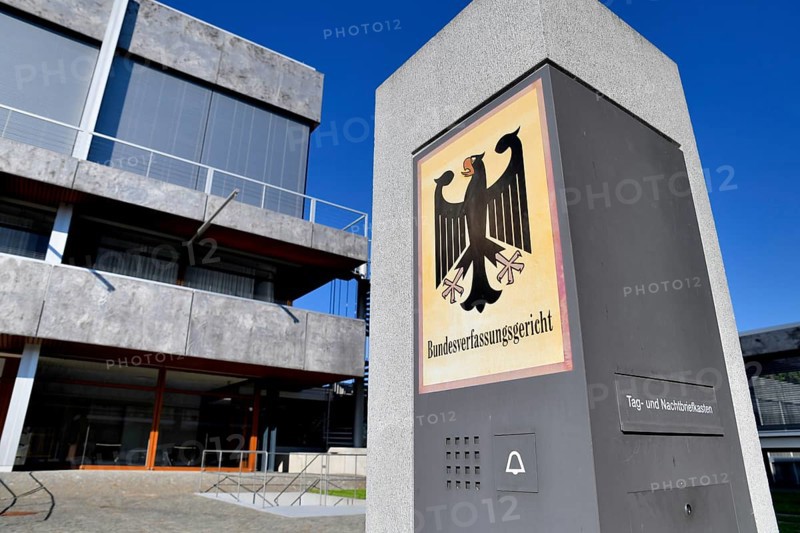 Sign with federal eagle at the Federal Constitutional Court, Karlsruhe, Baden-Württemberg, Germany, Europe