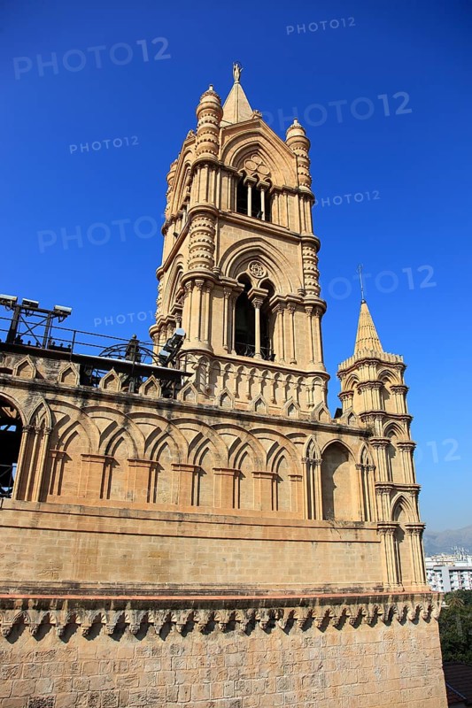 City of Palermo, view from the roof of the Cathedral Maria Santissima Assunta to a tower of the cathedral, UNESCO World Heritage Site, Sicily, Italy, Europe