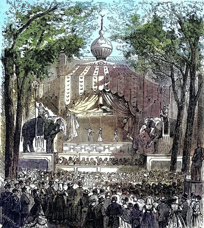 Festivities in Turin, Popular Performance of the Theatre of Gianduja in the Garden of the Royal Palace, 1869, Italy, Historical, digitally restored reproduction of a 19th century original, Europe