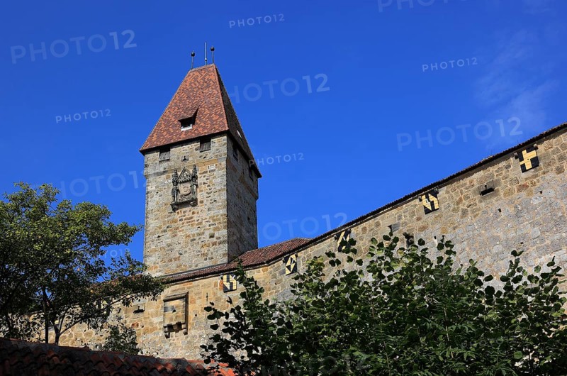 Castle wall and the Bulgarian tower of Veste Coburg, Coburg, Upper Franconia, Bavaria, Germany, Europe