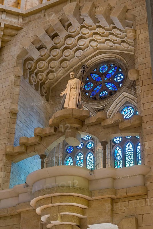 Interior view of the Familia Sagrada by the architect Antonio Gaudi in Barcelona, Spain, Europe