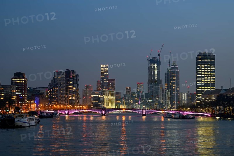 View of the London skyline from Westminster Bridge, blue hour, England, United Kingdom, Europe