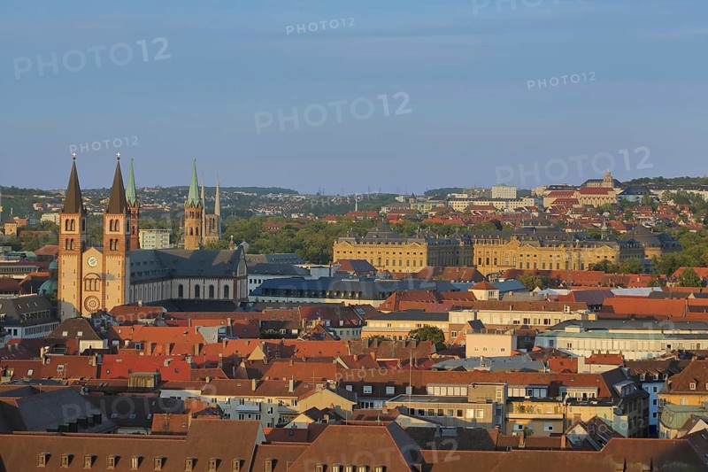 View from Marienberg on UNESCO Romanesque St. Kilian's Cathedral and Baroque Residence, St. Kilian, Romanesque, townscape, Old Town, Würzburg, Lower Franconia, Franconia, Bavaria, Germany, Europe