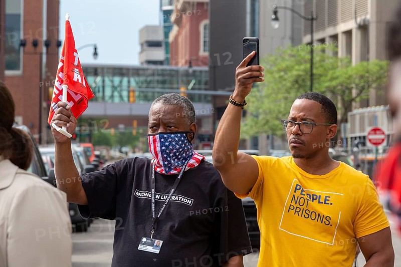 Detroit, Michigan, Family and friends of prisoners they say were wrongfully convicted rally outside the criminal courts building, the Frank Murphy Hall of Justice