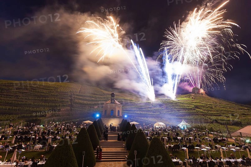 Summer night ball at Wackerbarth Castle. Schloss Wackerbarth or Wackerbarths Ruh' is a baroque castle surrounded by vineyards in the Niederlößnitz district of Radebeul on the road to Meissen, which serves as the seat of the Saxon State Winery. The winery belongs to the large Lößnitz vineyard and is located in the single vineyard Radebeuler Johannisberg