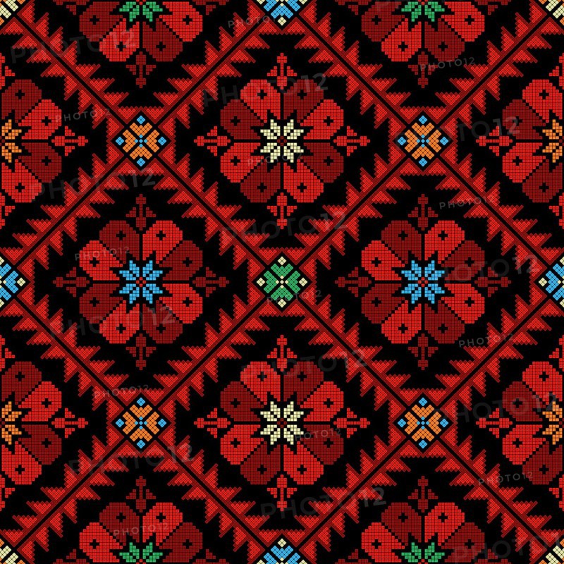 Decorative Palestinian seamless pattern in colors, traditional Tatreez embroidery, vector illustration