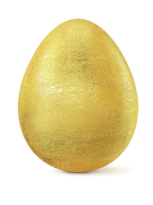 Golden Easter egg isolated on white background