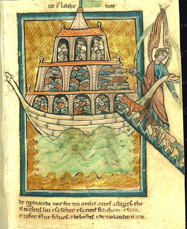 Leaf from Bible Pictures by William de Brailes, The Animals Enter Noah's Ark, c. 1290, Historic, digitally enhanced reproduction of an original from the period