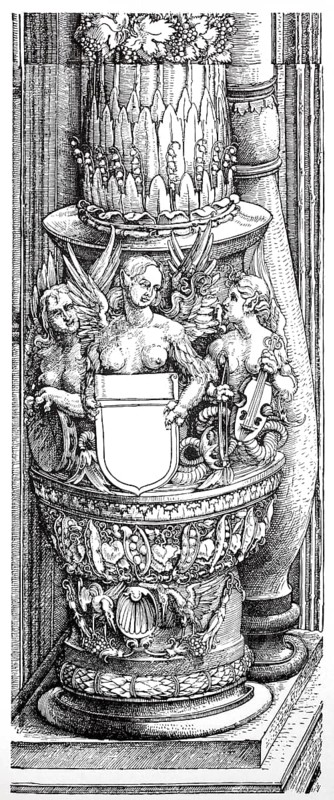 The triumphal arch for the Emperor Maximilian, base of the right-hand middle column, woodcut by Albrecht Dürer, historical, digitally improved reproduction of an old woodcut, The triumphal arch for the Emperor Maximilian, base of the right-hand middle column, woodcut by Albrecht Dürer, historical, digitally improved reproduction of an old woodcut
