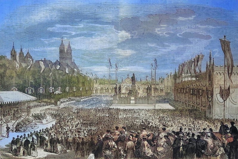 Inauguration ceremony for the Luther Monument in Worms on 25 June 1868, Germany, Historic, digitally restored reproduction of a 19th century original, exact original date unknown, Europe