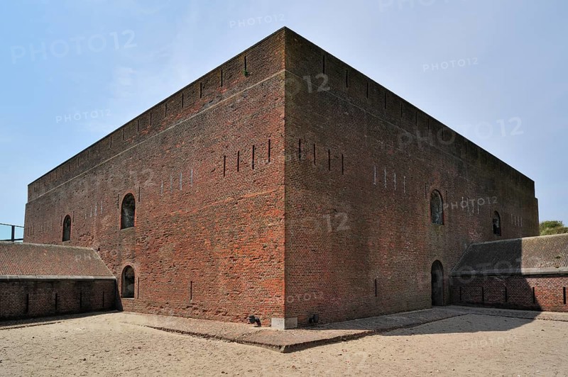 The pentagonal Fort Napoleon with caponiers and dry ditch in the dunes near Ostend, Belgium, Europe