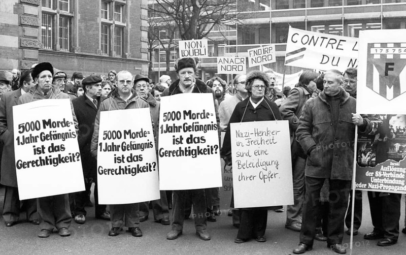 Organisations of French Jews and German Nazi victims demonstrated for a condemnation of Gestapo and SS man Kurt Lischka, who was responsible for the deportation of 76, 000 Jews in France during the war, in Cologne, Germany, 31 January 1980, Europe