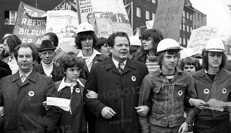 Demonstration of 30, 000 of the DGB youth against unemployment and better vocational training on 19.4.1975 in Dortmund, Germany, Europe