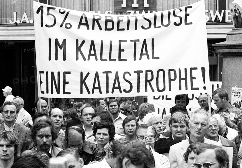 Concern for their jobs brought the Demag-Mannesmann workforce to the streets in protest on 13 July 1975 in Düsseldorf. The particular feature of the protest was the imminent closure of the plant in Kalletal, Germany, Europe