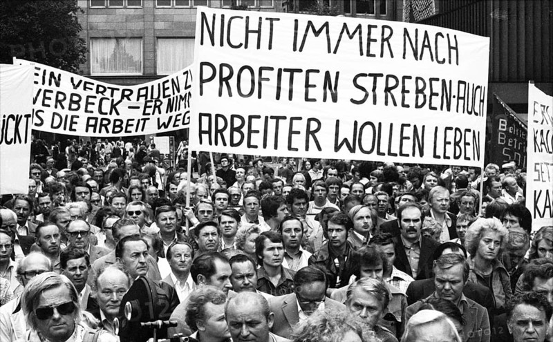 Concern for their jobs brought the Demag-Mannesmann workforce to the streets in protest on 13 July 1975 in Düsseldorf. The particular feature of the protest was the imminent closure of the plant in Kalletal, Germany, Europe