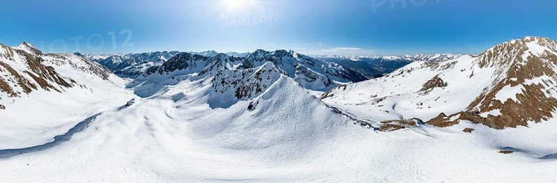 Alpine panorama, Mitterzeigerkogel, aerial view, peaks and mountains in winter, Sellraintal, Kühtai, Tyrol, Austria, Europe