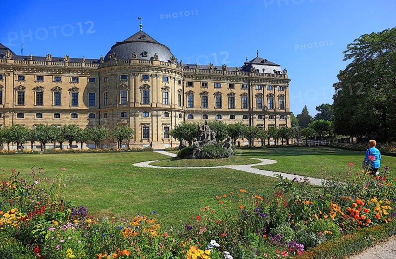 The Würzburg Residence and Court Garden, park side, UNESCO World Heritage Site, Würzburg, Lower Franconia, Bavaria, Germany, Europe
