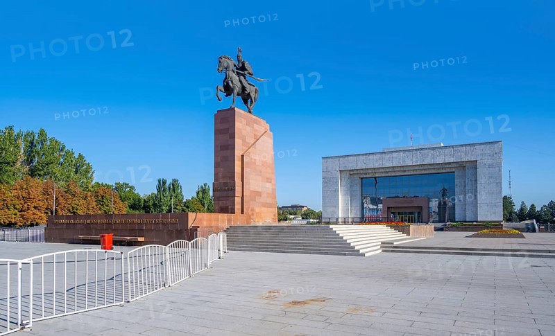 State Historical Museum and Manas Monument inspired by a traditional epic, Ala-Too Square, Bishkek, Kyrgyzstan, Asia
