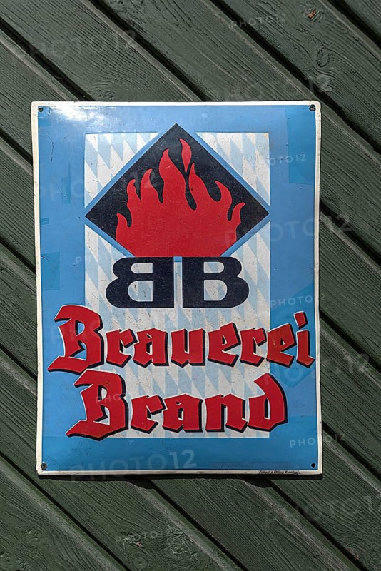 Old tin sign from the Brand brewery, Bavaria, Germany, Europe