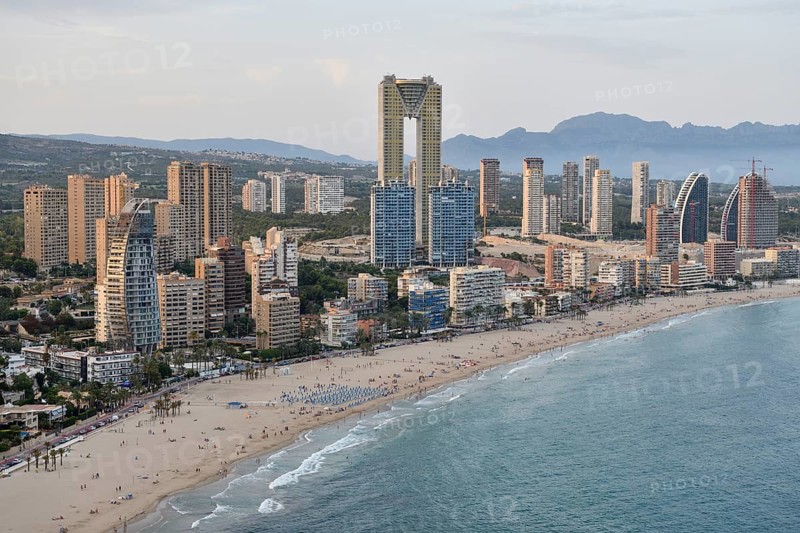 Skyline of Benidorm with the high-rise Intempo, with 192 metres the highest residential building in Europe, Playa Poniente, Benidorm, Costa Blanca, Valencia County, Spain, Europe