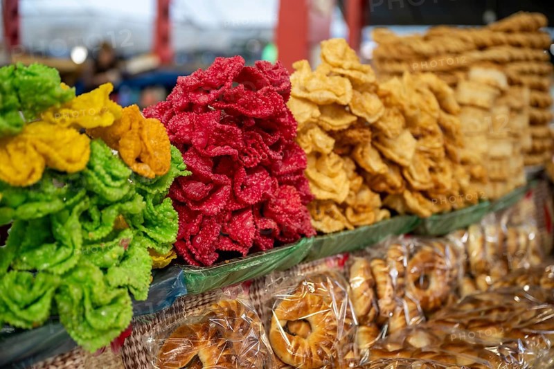 Sweets, market stall at the Osh Bazaar, Bishkek, Kyrgyzstan, Asia