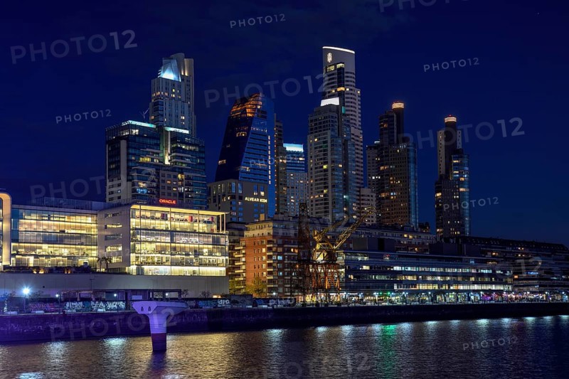 View of Puerto Madero with the Alvear Tower, with 235 meters the highest building in Argentina, night view, Dock 2, Puerto Madero, Buenos Aires, Argentina, South America