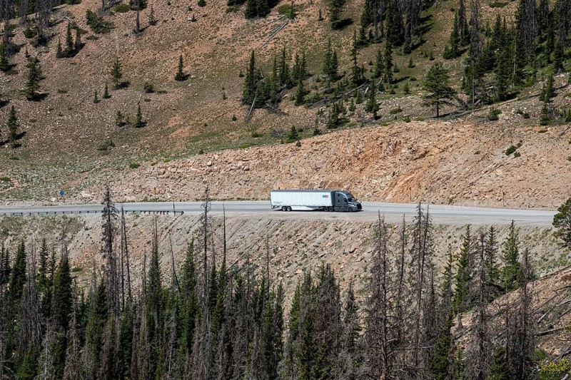 Monarch, Colorado, A truck makes its way up US Highway 50 towards the continental divide at Monarch Pass