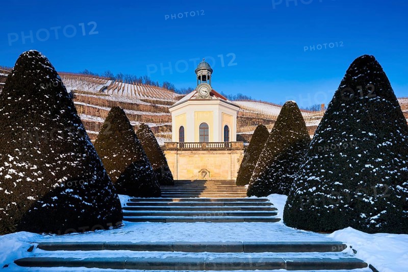 (Copyright © www.dresden-fotografie.de) (Sylvio Dittrich) (+49 1772156417) Schloss Wackerbarth or Wackerbarths Ruh is a baroque castle surrounded by vineyards in the Niederlößnitz district of Radebeul on the road to Meissen, which serves as the seat of the Saxon State Winery. The winery belongs to the large Lößnitz vineyard and is located in the single vineyard Radebeuler Johannisberg