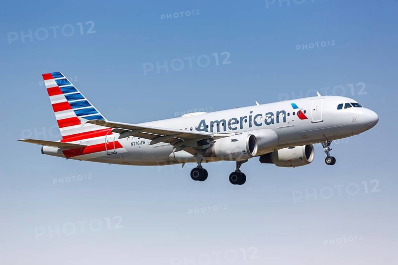 An American Airlines Airbus A319 aircraft with the registration number N716UW at Dallas Fort Worth Airport, USA, North America