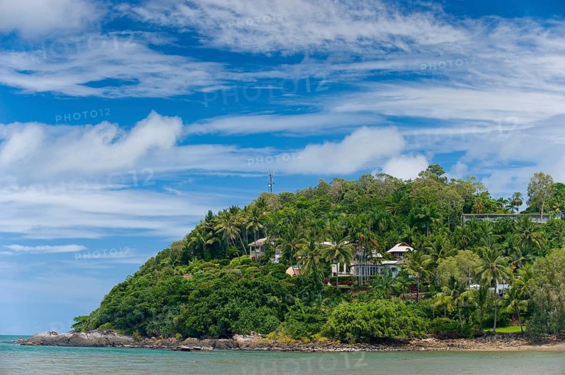 Luxury villas in the bay, palm trees, tropics, tropical, living, architecture, jungle of Port Douglas, Queensland, Australia, Oceania