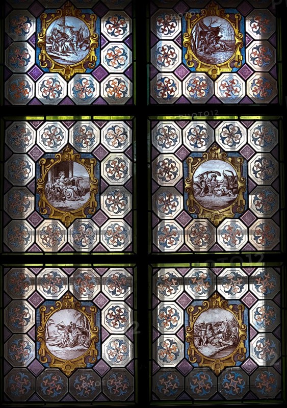 Stained glass window in the Villa del Principe, Palazzo di Andrea Doria, Piazza dei Principe, Genoa. Italy