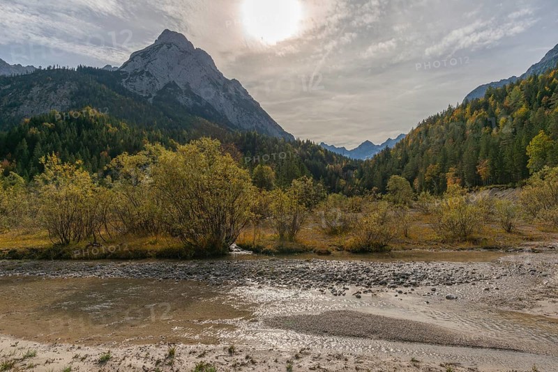 Rißbach in Rißtal, riverbed, Karwendel nature park Park in autumn, Tyrol, Austria, Europe