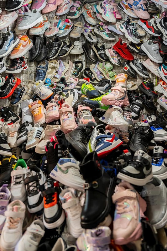 Lots of shoes, stall at the Osh Bazaar, Bishkek, Kyrgyzstan, Asia