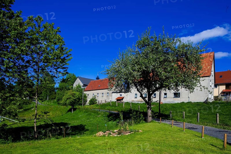 Village view of Oberfrauendorf in the Osterzgebirge mountains