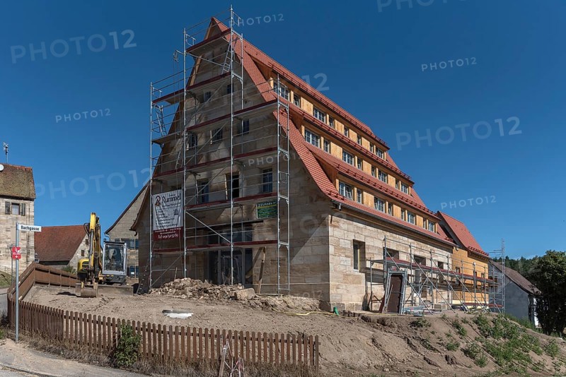 Construction of flats in a former, historic cowshed, Simonshofen, Middle Franconia, Bavaria, Germany, Europe