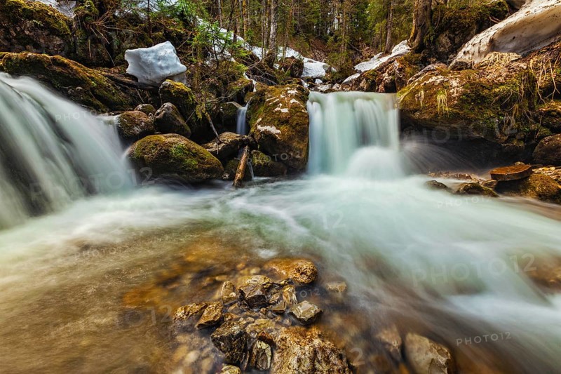 Cascade of Sibli-Wasserfall waterfall. Rottach-Egern, Bavaria, Germany, Europe