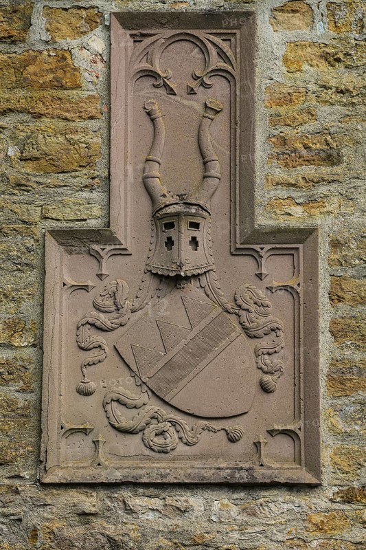 Dotternhausen Castle, Cotta's Castle, Dotternhausen Castle, historical building, noble residence, detail, wall with coat of arms, stone relief, Dotternhausen, Zollernalbkreis, Baden-Württemberg, Germany, Europe