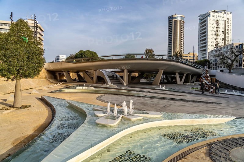 Modern architecture and fountain of Eleftheria Square, Nicosia, Cyprus, Europe