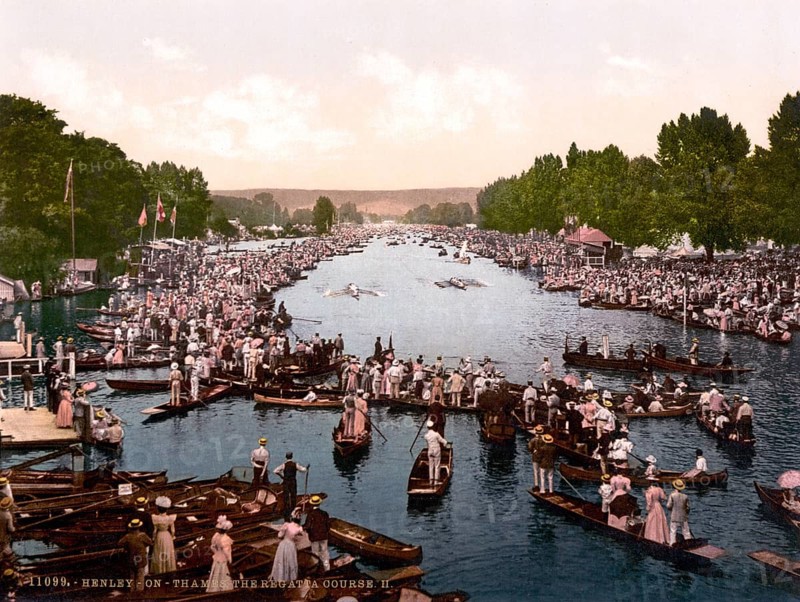 The Henley Royal Regatta is a traditional rowing event that takes place every year in England on the River Thames near Temple Island at Henley-on-Thames, ca 1895, England, Historical, digitally restored reproduction from a 19th century original, The Henley Royal Regatta is a traditional rowing event that takes place every year in England on the River Thames near Temple Island at Henley-on-Thames, Historical, digitally restored reproduction from a 19th century original, The Henley Royal Regatta is a traditional rowing event that takes place every year in England on the River Thames near Temple Island at Henley-on-Thames, ca 1895, England, Historical, digitally restored reproduction from a 19th century original
