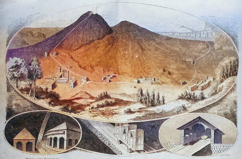 The railway on Mount Vesuvius in 1882, Italy, Historical, digitally restored reproduction of a 19th century original, Europe