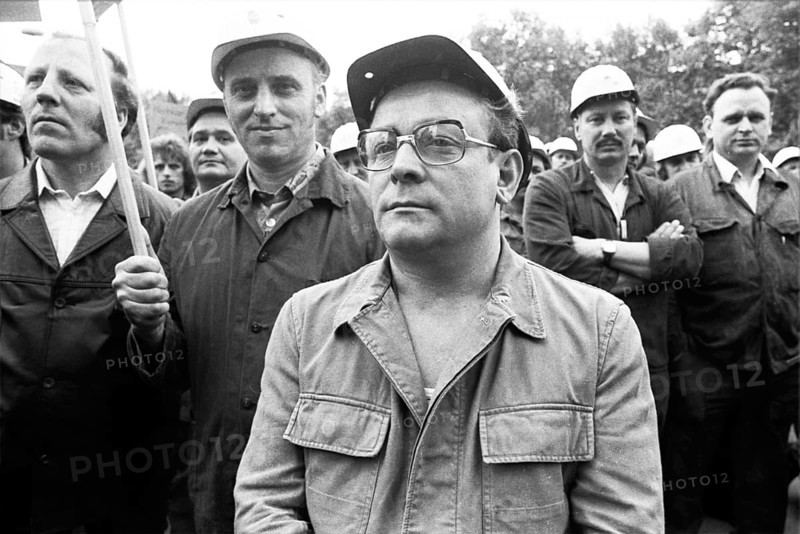 Steelworkers at the Thyssen works in Duisburg took to the streets out of concern for their jobs on 22.05.1975 in Duisburg, Germany, Europe