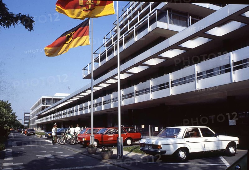 DEU, Germany: The historical slides from the 84-85 r years, Bonn Cologne. Airport on 9.7.84 BRD-DDR flag flying
