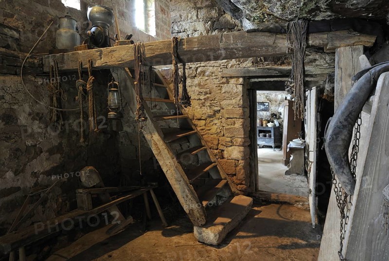 Interior of troglodyte house in rock face at Graufthal, Vosges, Alsace, France, Europe