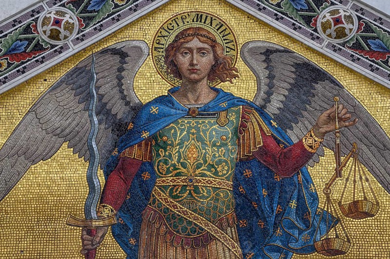 Mosaic on the facade of the Church of the Trinity and St. Spyridon, Serbian Orthodox Church, Trieste, Friuli Venezia Giulia Region, Italy, Europe