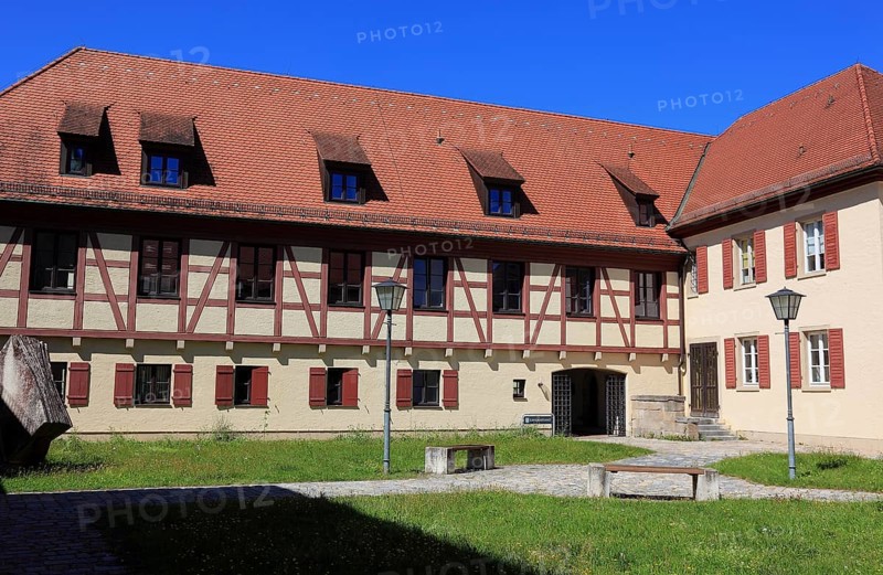 Germany, Middle Franconia, town of Weissenburg, a half-timbered building in the town centre, used for the administration of the district office, Europe