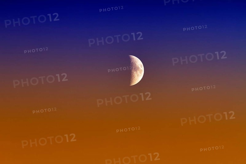 Crescent moon, waxing moon after sunset, France, Europe